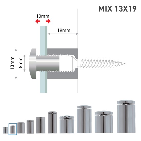 Distanziale con fissaggio a vite cromo argento oro fisso mix Ø13mm cromo 13x19 mm HxB