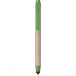 Penna a sfera con touch screen in plastica e cartone riciclato verde personalizzata B11142V