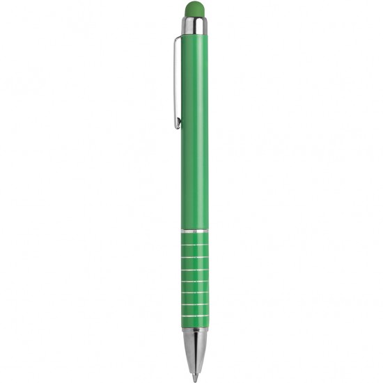 Mini penna  a sfera con touch screen in plastica e metallo verde personalizzata B11168V