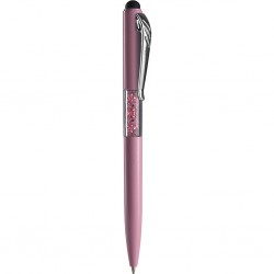 Penna a sfera con touch screen in plastica rosa personalizzata B11234RS